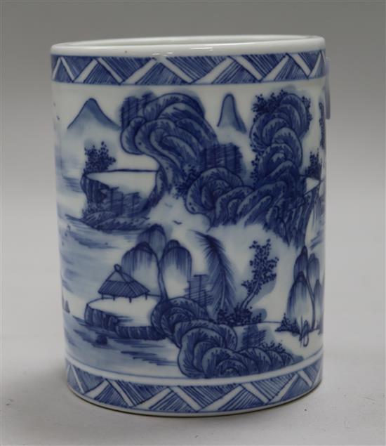 A Chinese blue and white brush pot